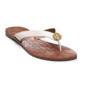 Tory Burch Leather Flip Flops - Thora in White
